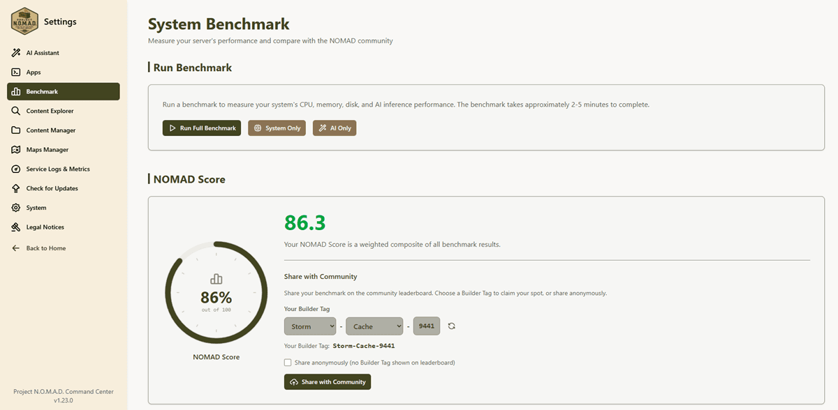 System Benchmark — measure your NOMAD Score and compare with the community leaderboard