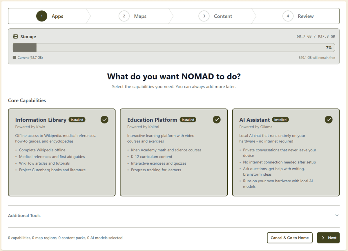 Easy Setup Wizard — choose capabilities like Information Library, Education Platform, and AI Assistant with one click