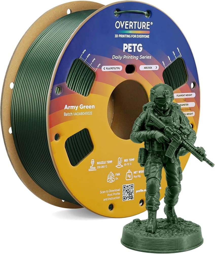 Overture PETG filament spool in army green